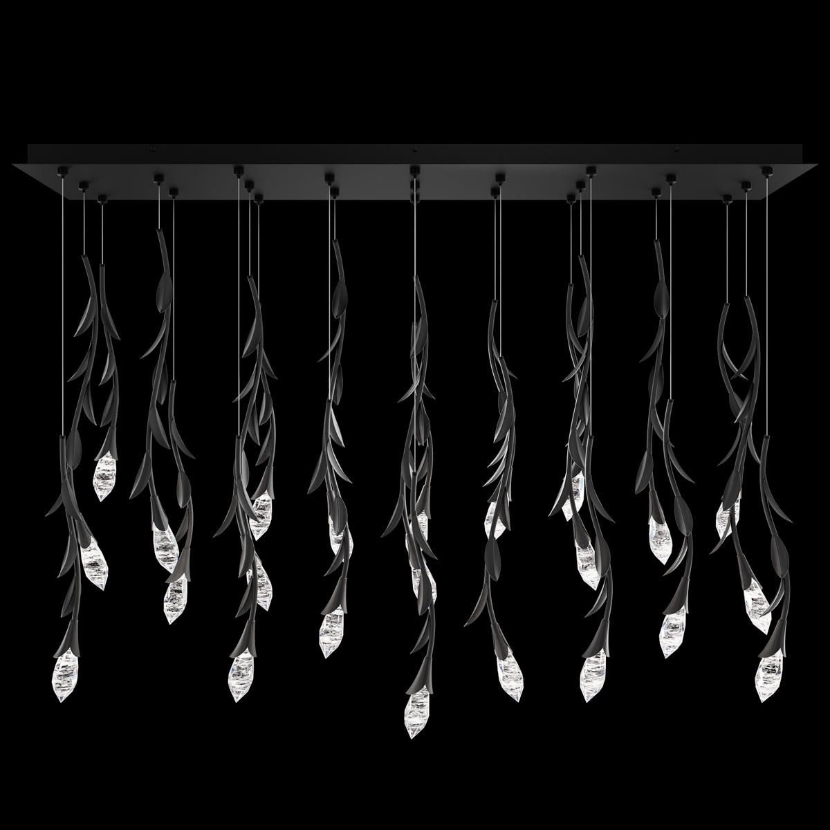 Modern Luxury Floating Branches Floral Crystal Chandelier with Rectangular Canopy for High-ceiling - Merlin Lamps