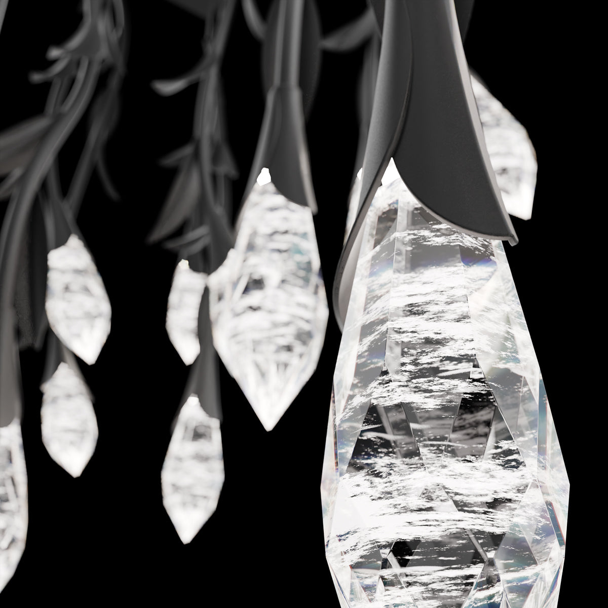 Modern Luxury Floating Branches Floral Crystal Chandelier with Rectangular Canopy for High-ceiling - Merlin Lamps