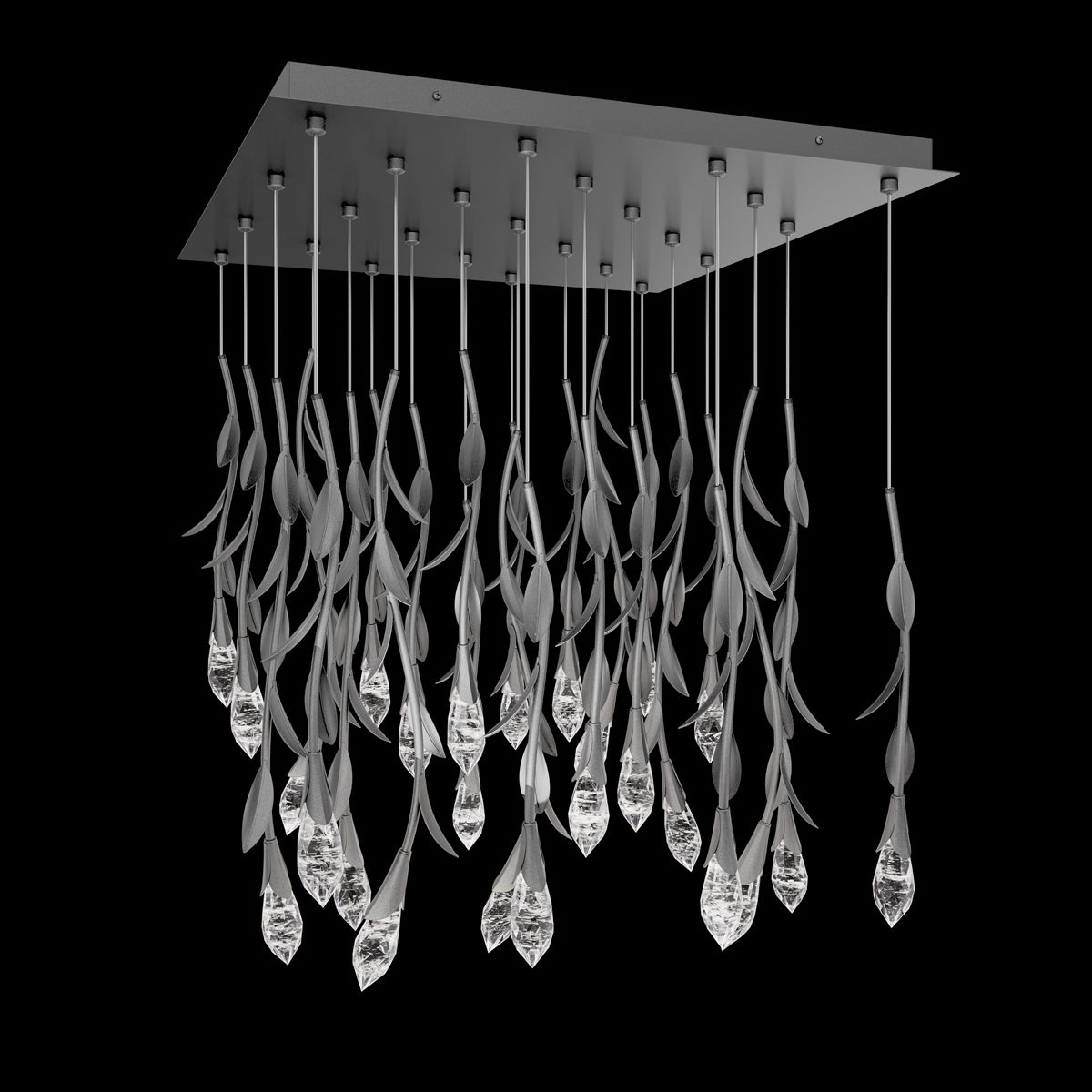 Modern Luxury Floating Branches Floral Crystal Chandelier with Square Canopy for High-ceiling - Merlin Lamps