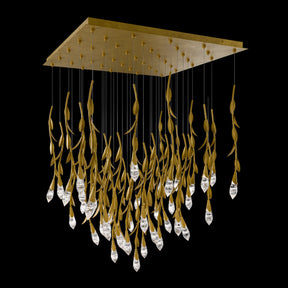 Modern Luxury Floating Branches Floral Crystal Chandelier with Square Canopy for High-ceiling - Merlin Lamps