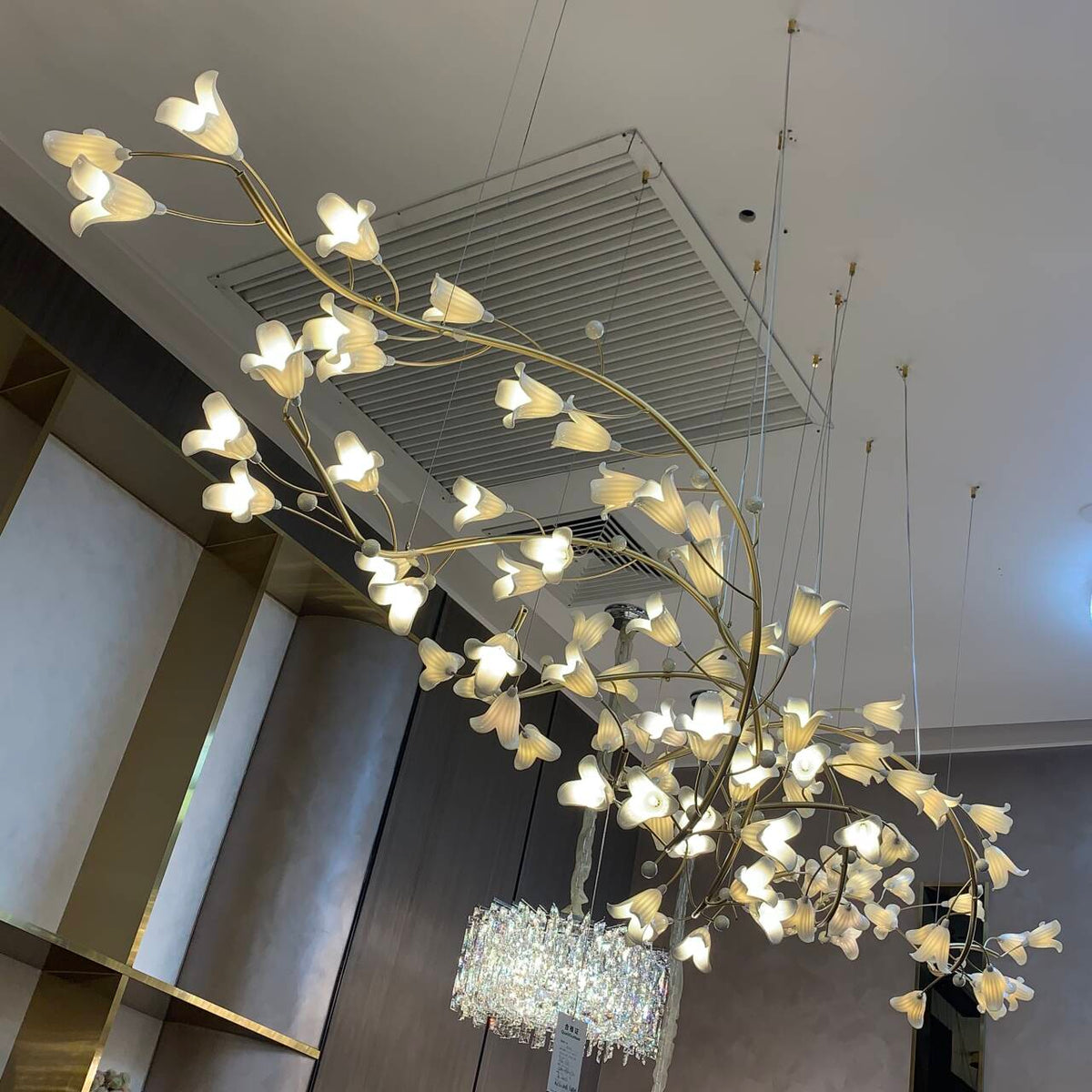 Modern Brass Branch Ceramics Flower Chandelier for Stylish Living Room Hotel and Restaurant - Merlin Lamps