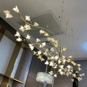 Modern Brass Branch Ceramics Flower Chandelier for Stylish Living Room Hotel and Restaurant - Merlin Lamps