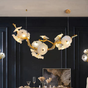 Aruna Modern Leaf Glass Flower Linear Branch Chandelier, Island Chandelier