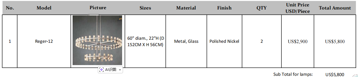 Reger chandelier 50% deposit-Steve