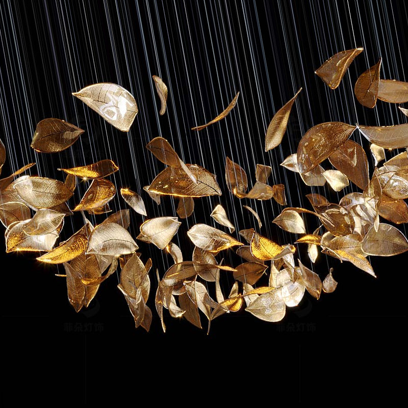 Shake Leaves Chandelier, Luxury High-End Glass Leaves Floating Chandelier for Hotel/Villa/Living Room