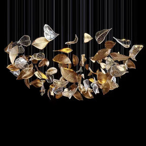 Shake Leaves Chandelier, Luxury High-End Glass Leaves Floating Chandelier for Hotel/Villa/Living Room