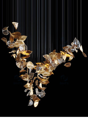 Shake Leaves Chandelier, Luxury High-End Glass Leaves Floating Chandelier for Hotel/Villa/Living Room