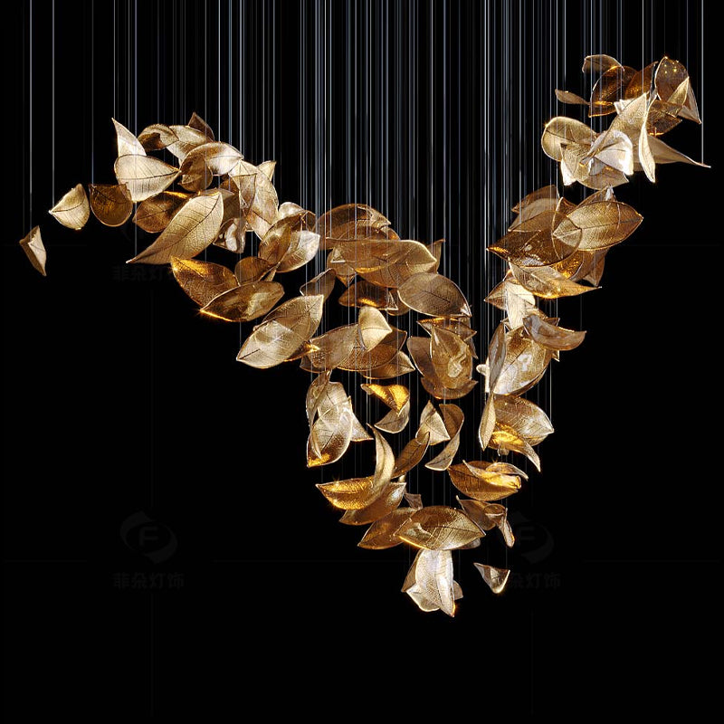 Shake Leaves Chandelier, Luxury High-End Glass Leaves Floating Chandelier for Hotel/Villa/Living Room