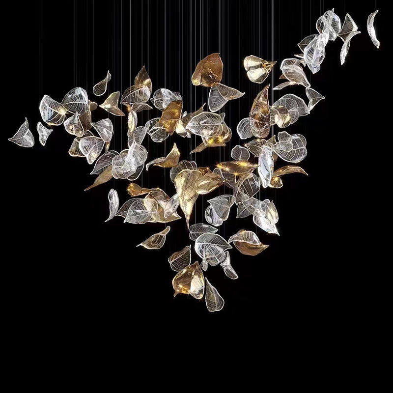 Shake Leaves Chandelier, Luxury High-End Glass Leaves Floating Chandelier for Hotel/Villa/Living Room