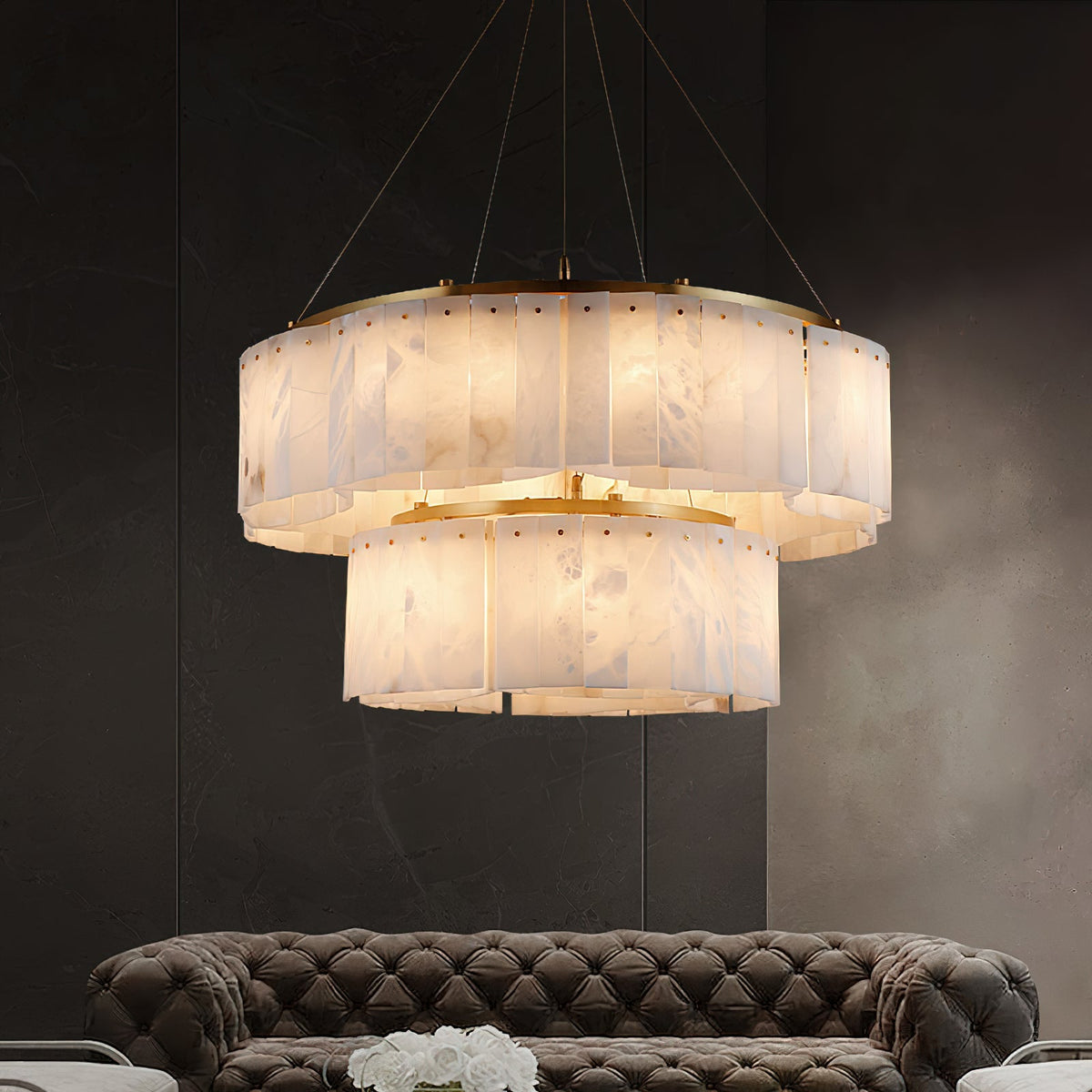 Lysander Modern Two- Tier Alabaster Chandelier Lighting