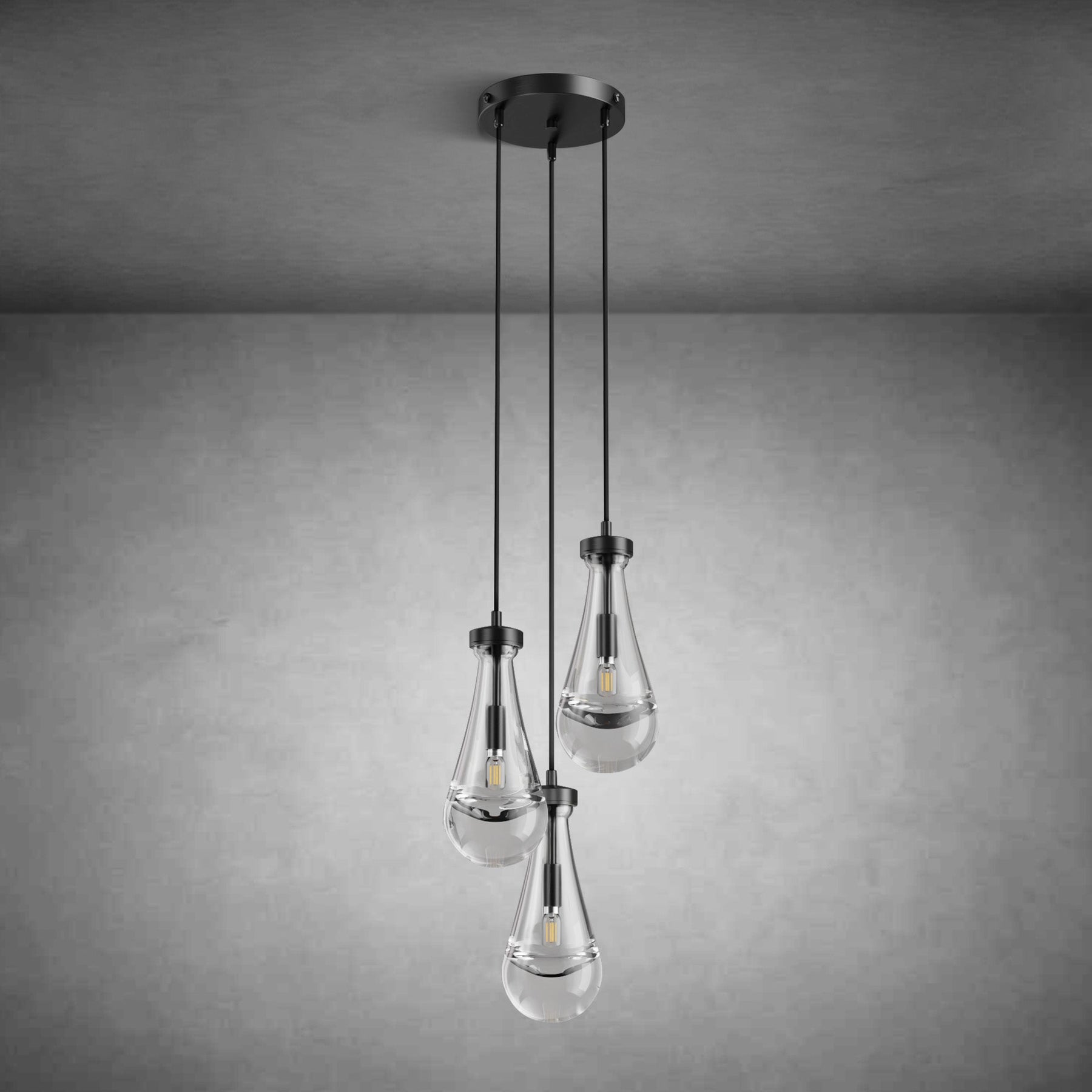 3-Light Raindrop-Shaped Circular Pendant Lamp