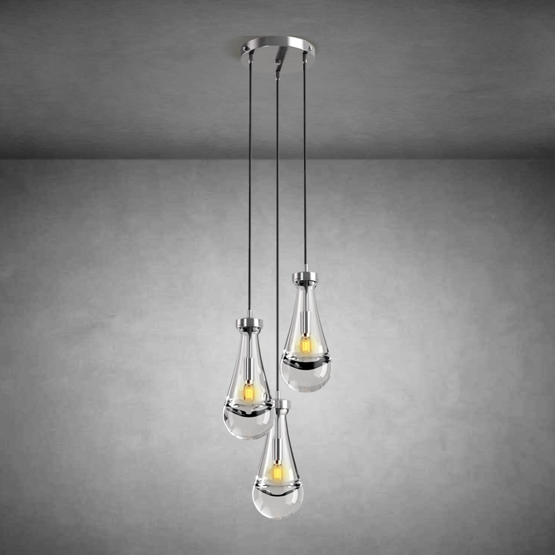 3-Light Raindrop-Shaped Circular Pendant Lamp