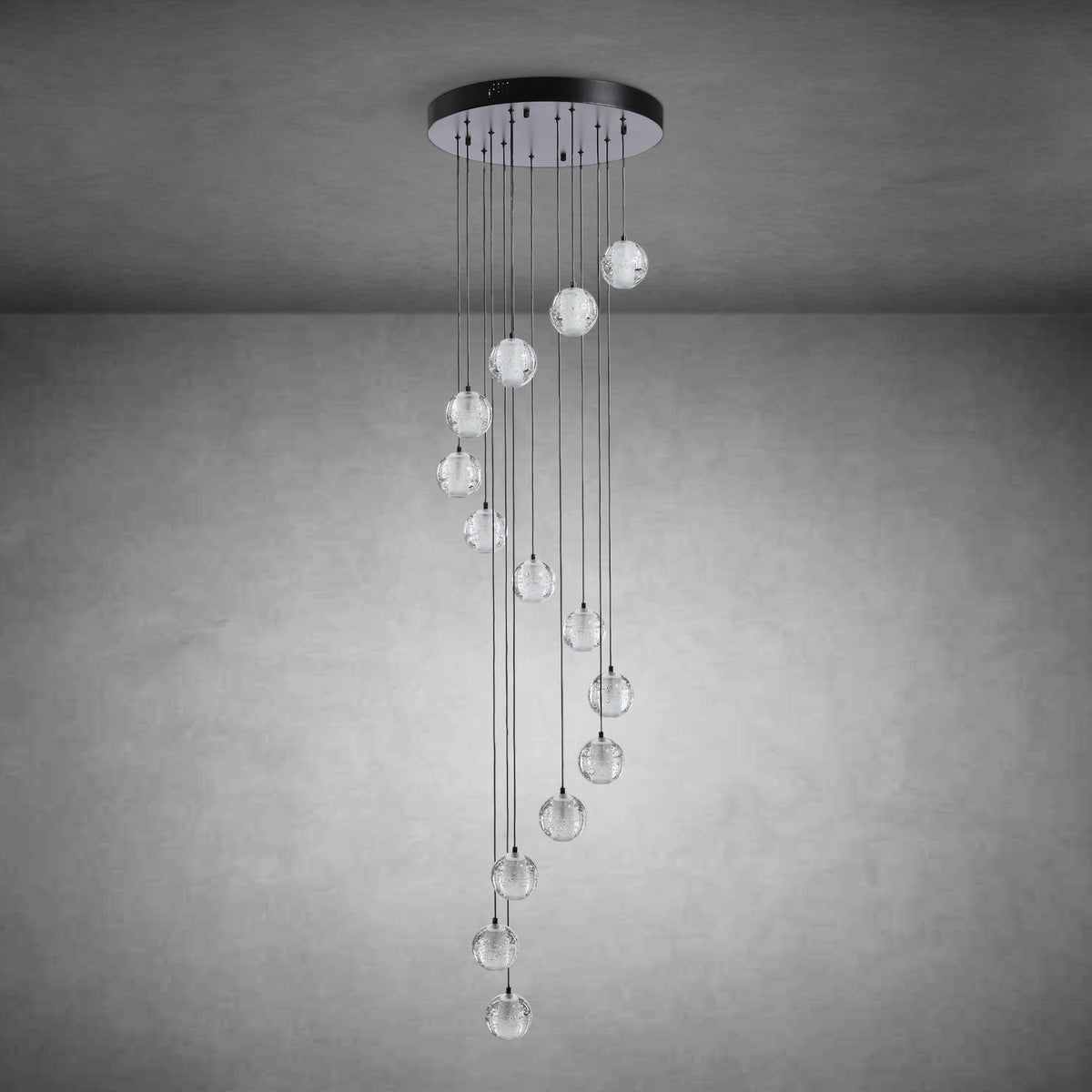 Black chandelier-14-Lights Staircase Chandelier for Living Room Hight Ceiling Foyer Pendant Lighting