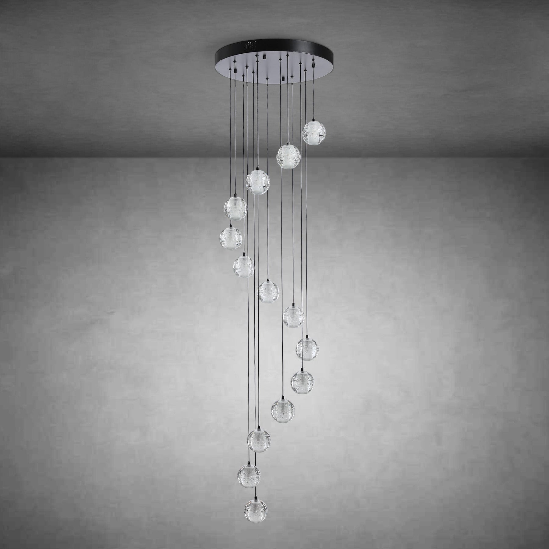 Black chandelier-14-Lights Staircase Chandelier for Living Room Hight Ceiling Foyer Pendant Lighting