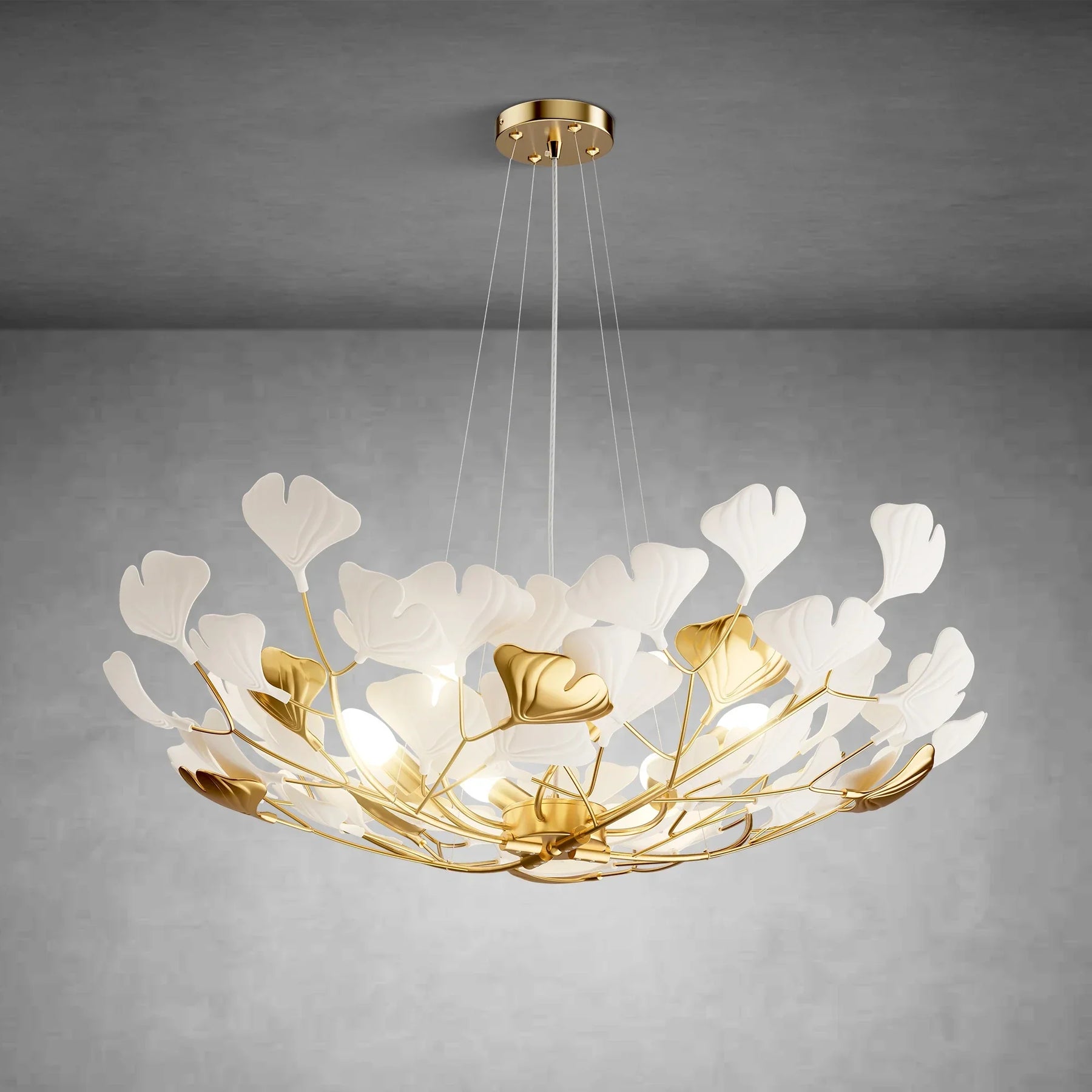 Branch Chandelier White Ceramic Ginkgo Leaf Chandeliers
