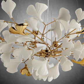 Branch Chandelier White Ceramic Ginkgo Leaf Chandeliers