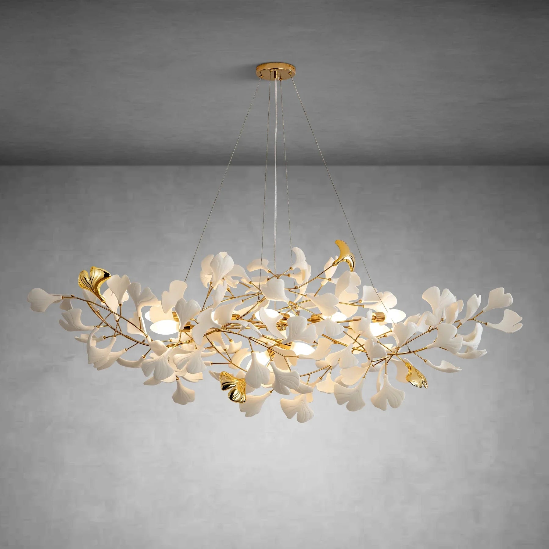 Branch Chandelier White Ceramic Ginkgo Leaf Chandeliers