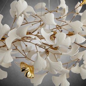 Branch Chandelier White Ceramic Ginkgo Leaf Chandeliers