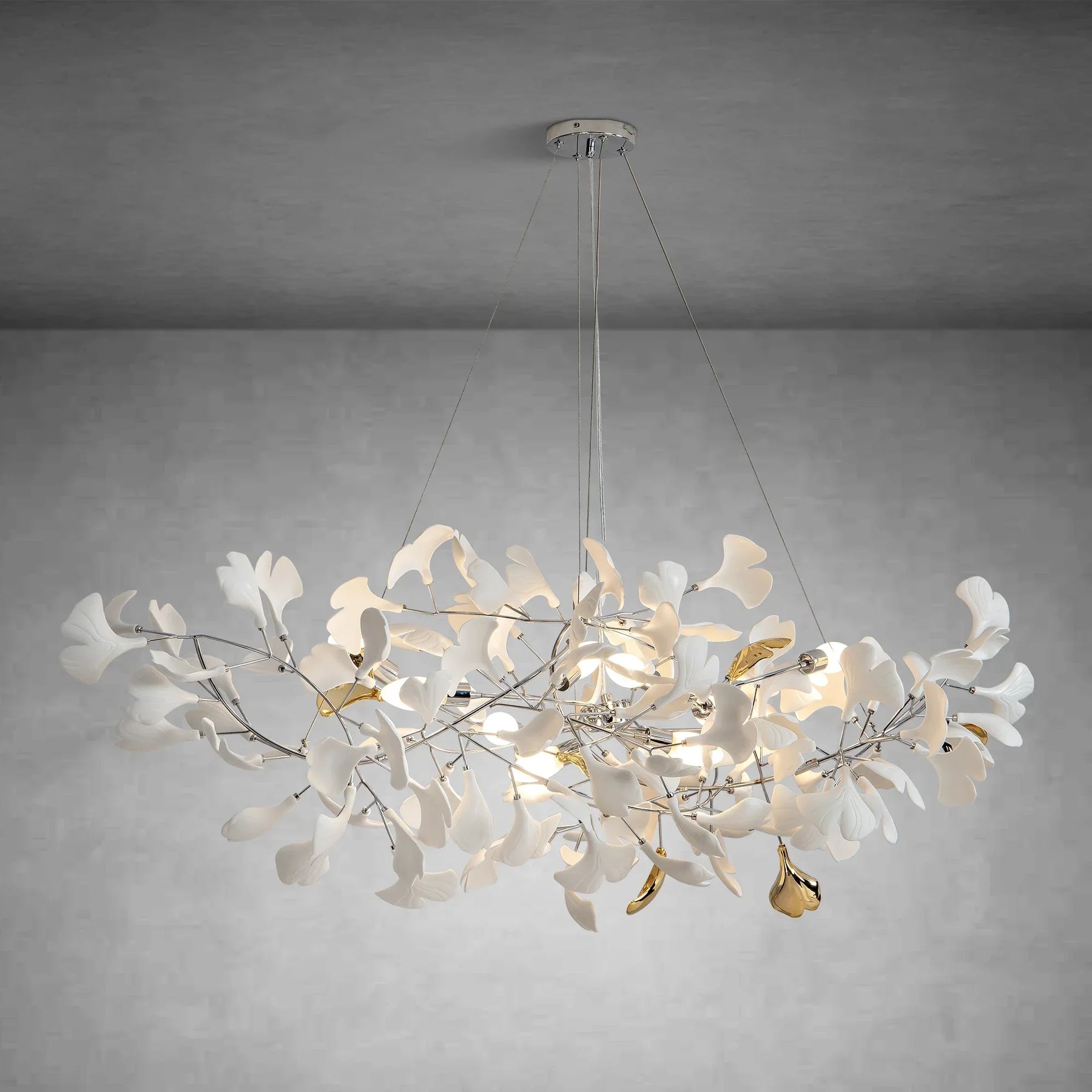 Branch Chandelier White Ceramic Ginkgo Leaf Chandeliers