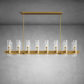 Modern Linear Chandelier with Clear Glass Cylinder Lights for Dining Room