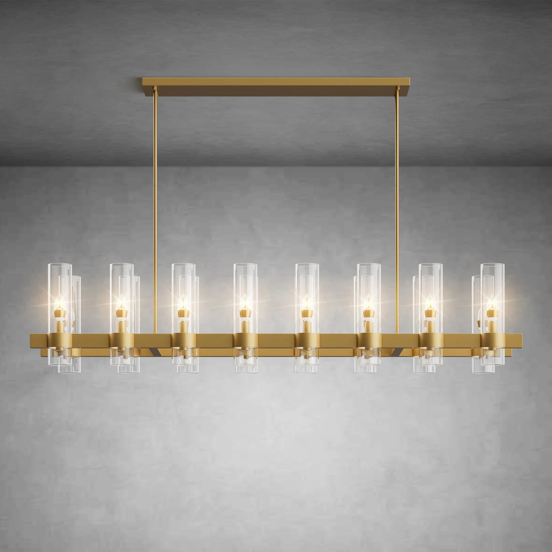 Modern Linear Chandelier with Clear Glass Cylinder Lights for Dining Room