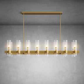 Modern Linear Chandelier with Clear Glass Cylinder Lights for Dining Room