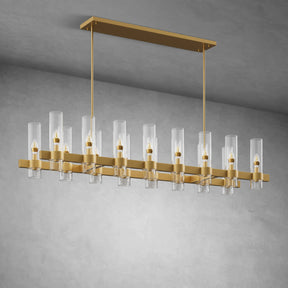 Modern Linear Chandelier with Clear Glass Cylinder Lights for Dining Room