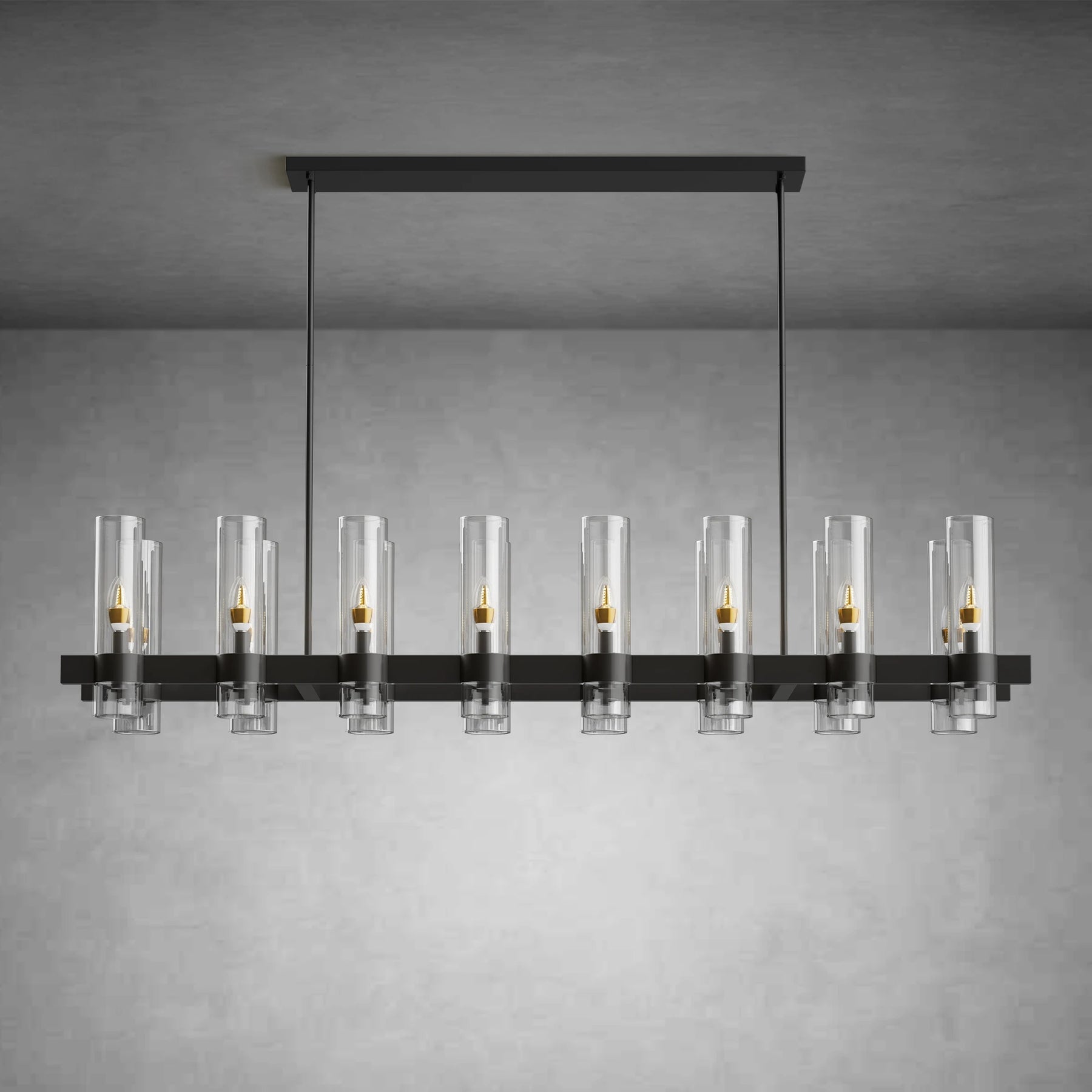 Modern Linear Chandelier with Clear Glass Cylinder Lights for Dining Room
