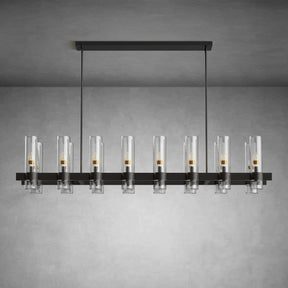 Modern Linear Chandelier with Clear Glass Cylinder Lights for Dining Room