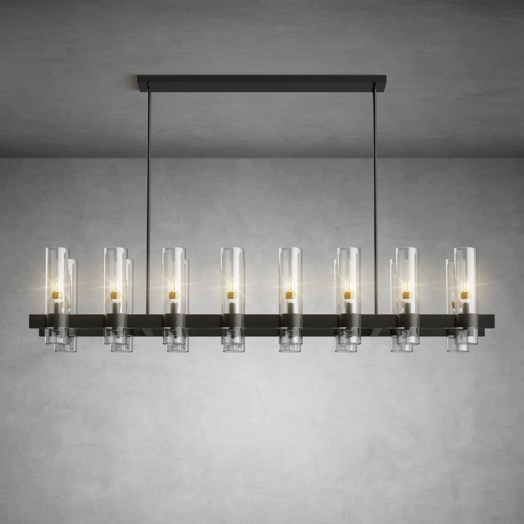 Modern Linear Chandelier with Clear Glass Cylinder Lights for Dining Room