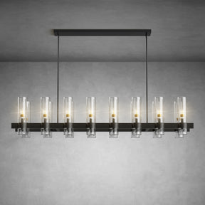 Modern Linear Chandelier with Clear Glass Cylinder Lights for Dining Room