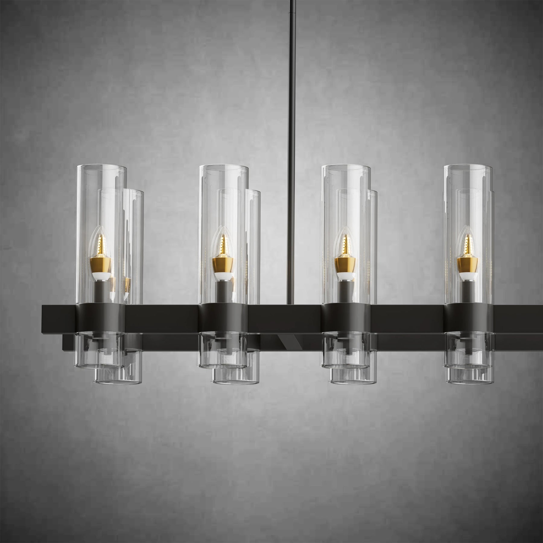 Modern Linear Chandelier with Clear Glass Cylinder Lights for Dining Room