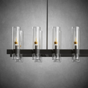Modern Linear Chandelier with Clear Glass Cylinder Lights for Dining Room