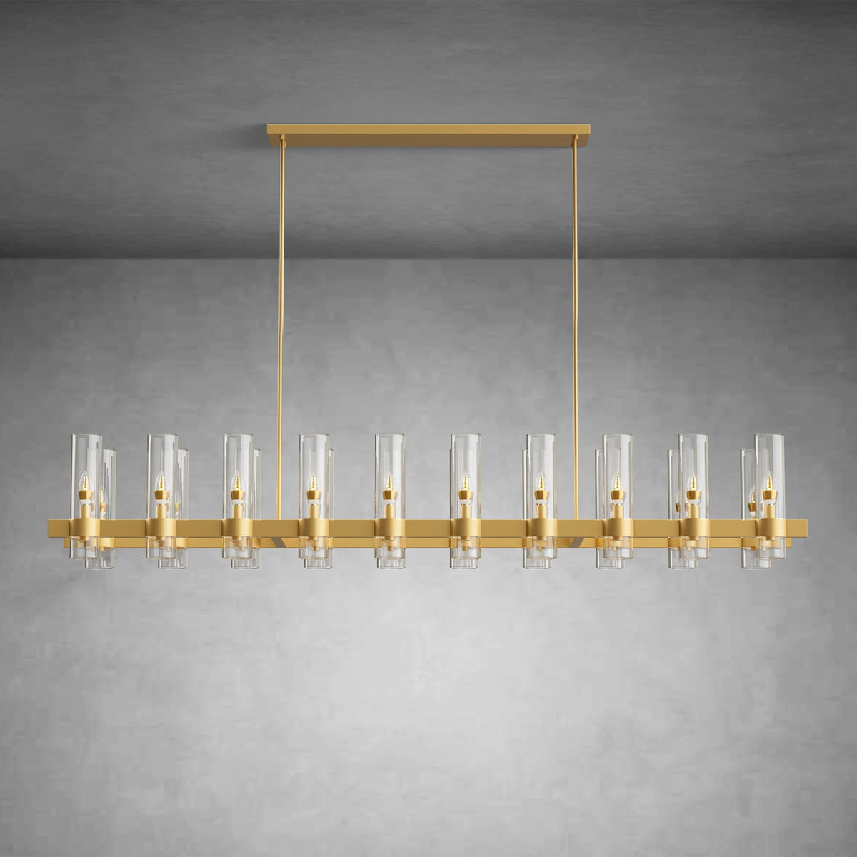 Modern Linear Chandelier with Clear Glass Cylinder Lights for Dining Room