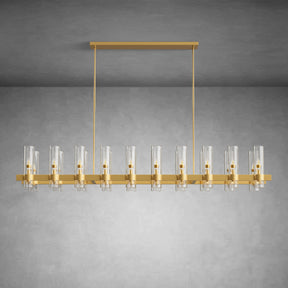 Modern Linear Chandelier with Clear Glass Cylinder Lights for Dining Room
