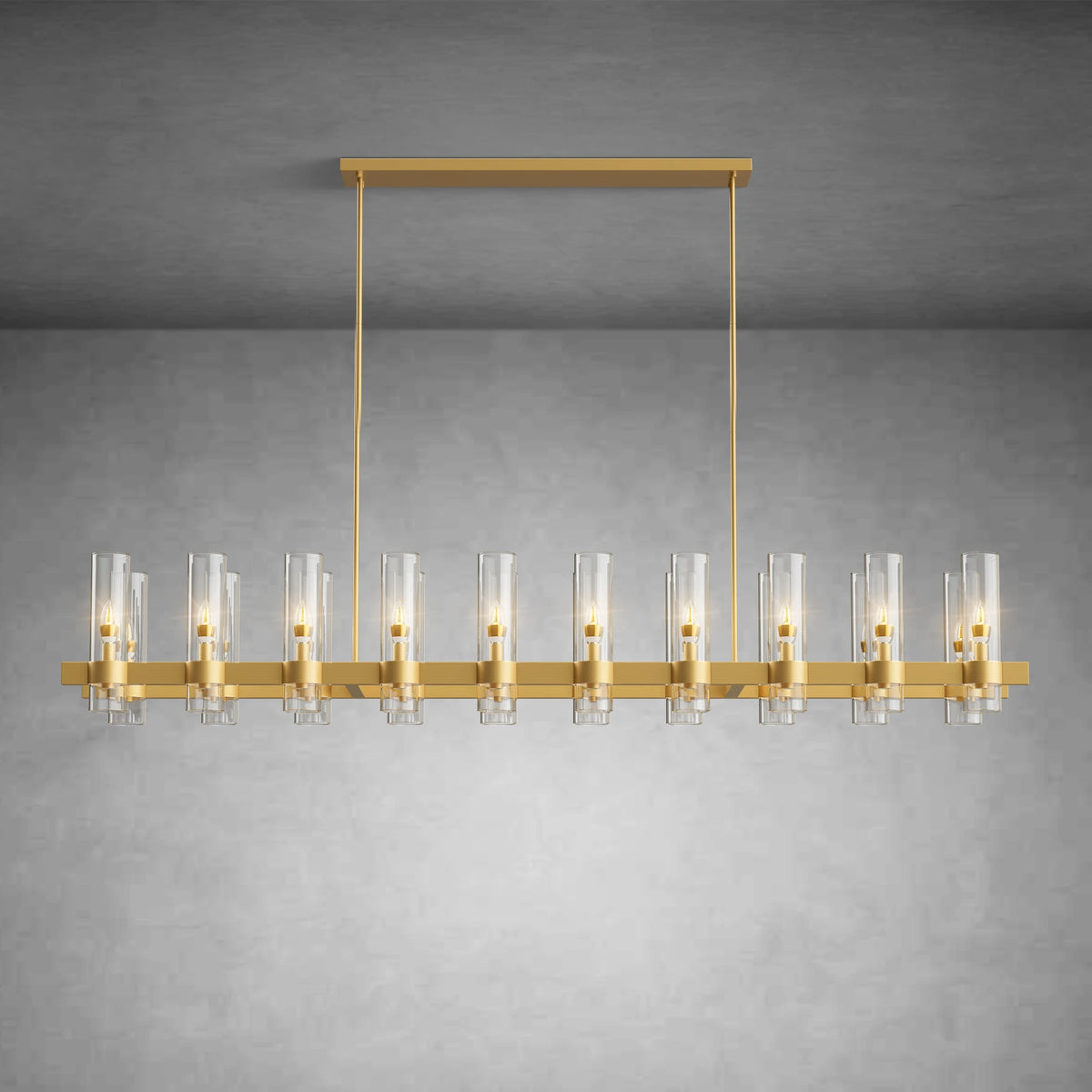 Modern Linear Chandelier with Clear Glass Cylinder Lights for Dining Room