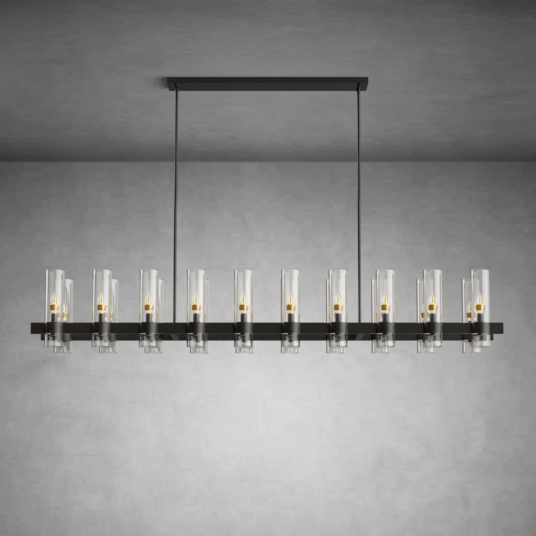 Modern Linear Chandelier with Clear Glass Cylinder Lights for Dining Room