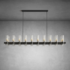 Modern Linear Chandelier with Clear Glass Cylinder Lights for Dining Room