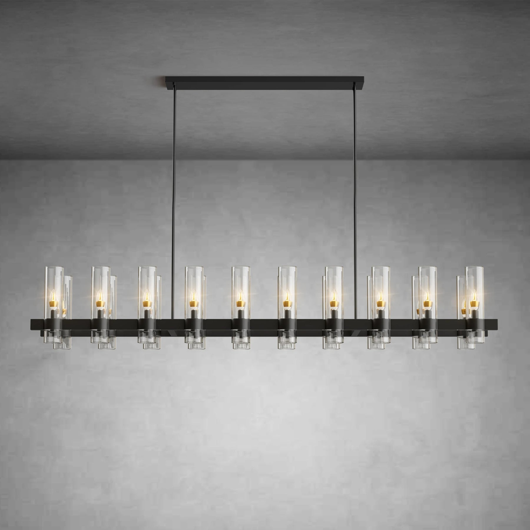 Modern Linear Chandelier with Clear Glass Cylinder Lights for Dining Room