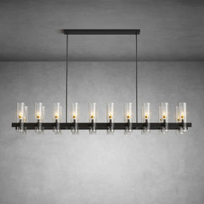 Modern Linear Chandelier with Clear Glass Cylinder Lights for Dining Room