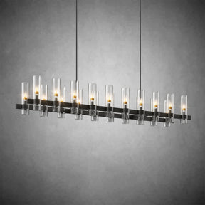 Modern Linear Chandelier with Clear Glass Cylinder Lights for Dining Room