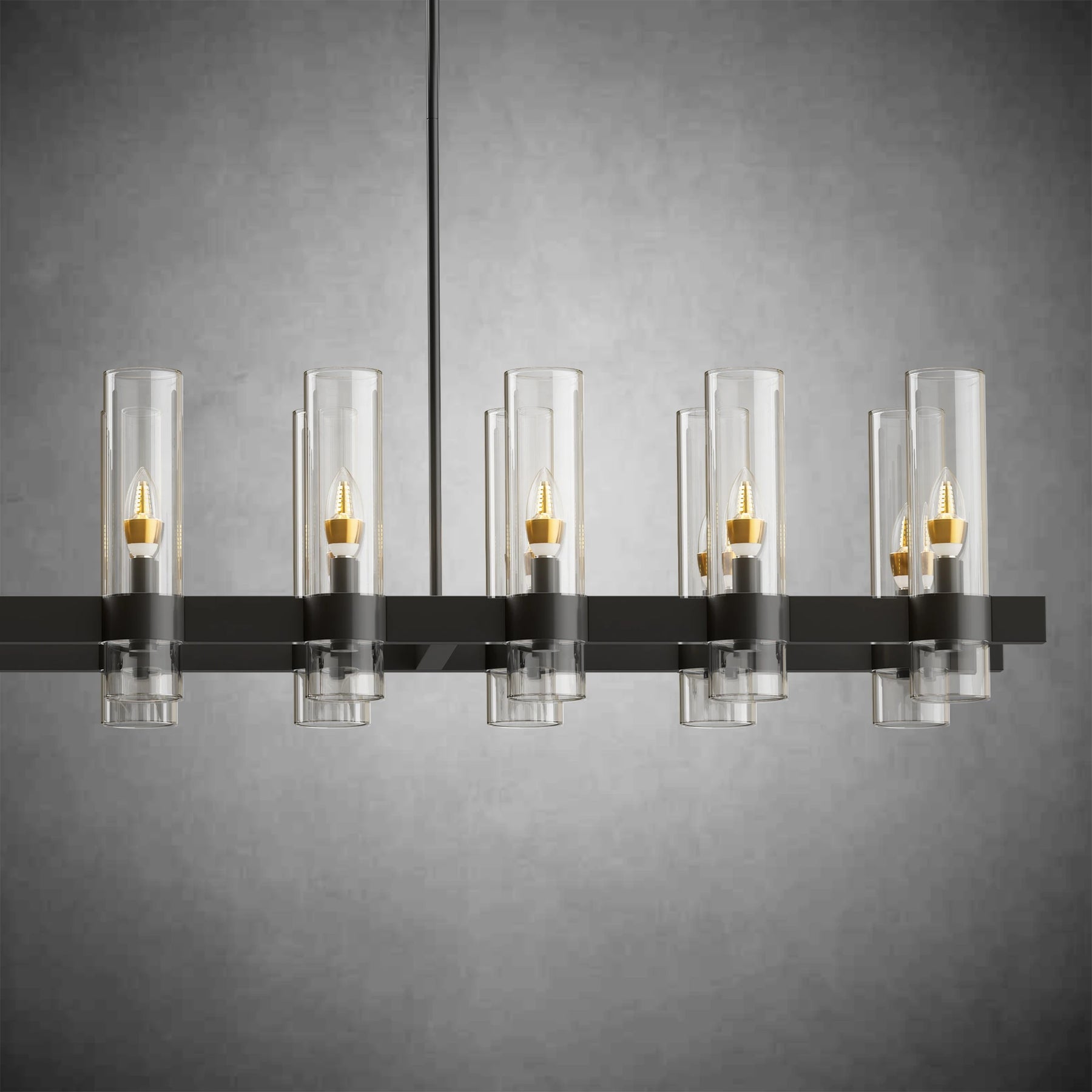 Modern Linear Chandelier with Clear Glass Cylinder Lights for Dining Room