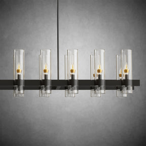Modern Linear Chandelier with Clear Glass Cylinder Lights for Dining Room