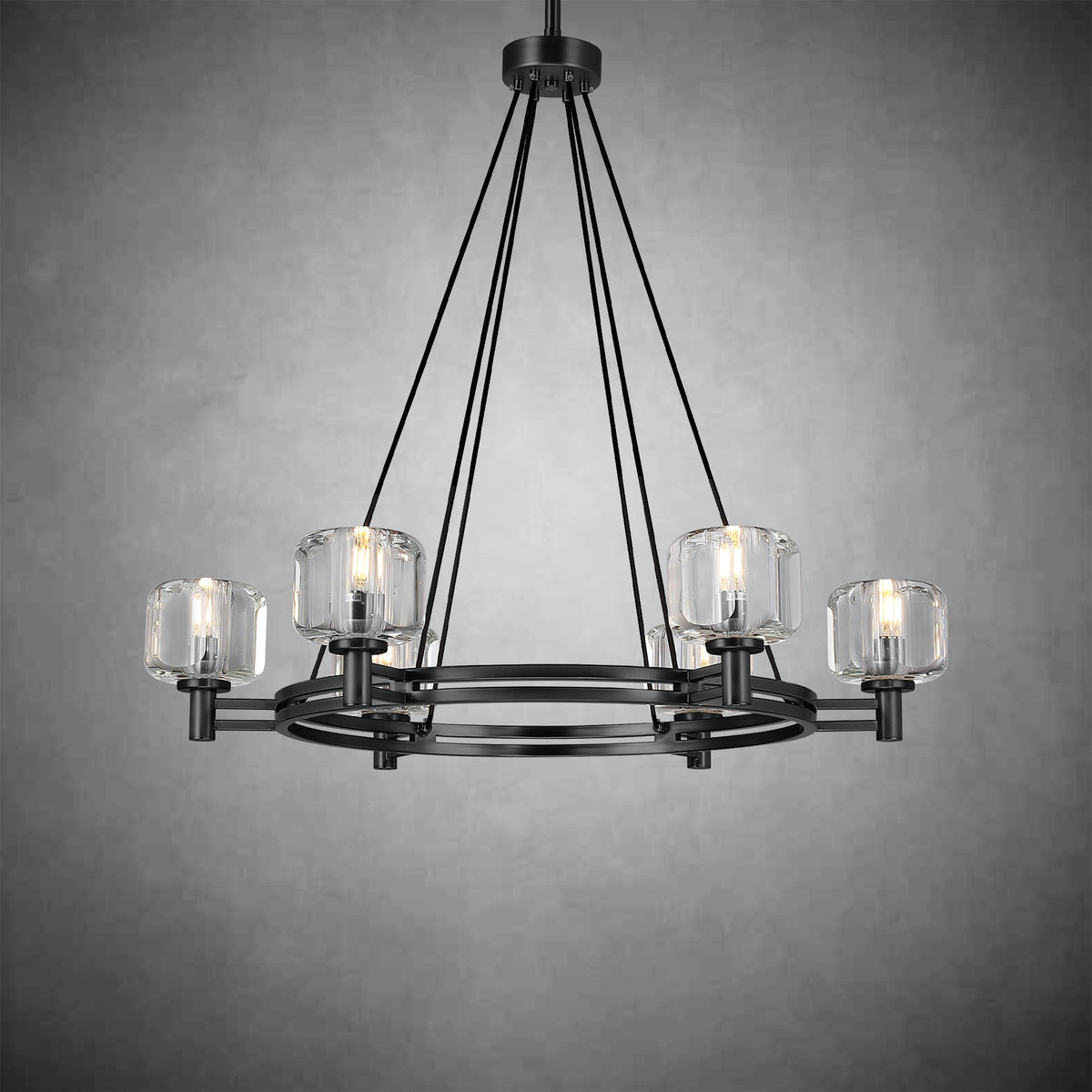 Black Round Crystal Chandelier, 36" K9 Crystal Chandeliers for Dining Room