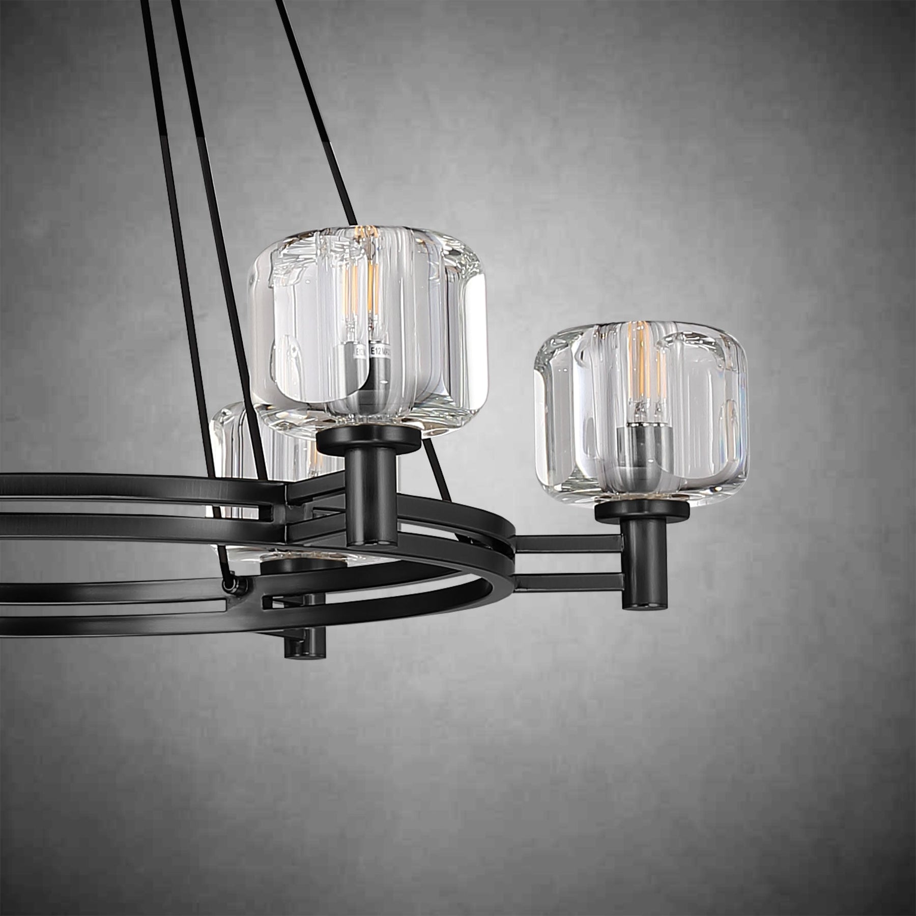 Black Round Crystal Chandelier, 36" K9 Crystal Chandeliers for Dining Room