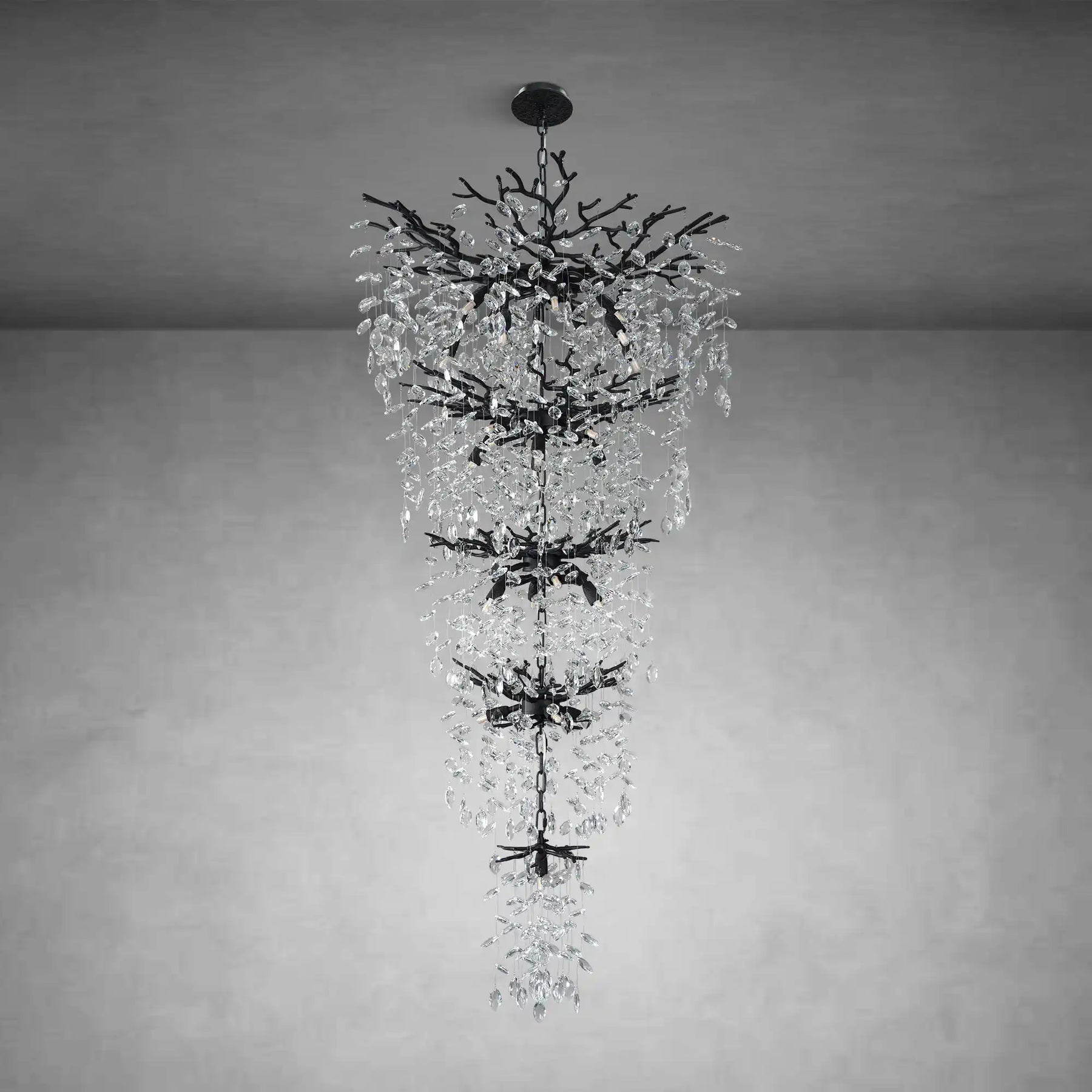 30-Inch Modern Crystal Chandelier - Nature-Inspired Black Branch Ceiling Light