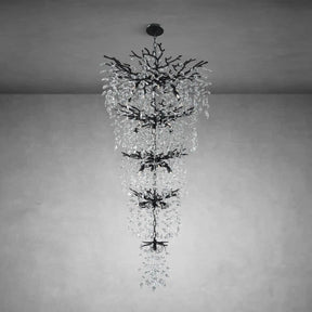 30-Inch Modern Crystal Chandelier - Nature-Inspired Black Branch Ceiling Light