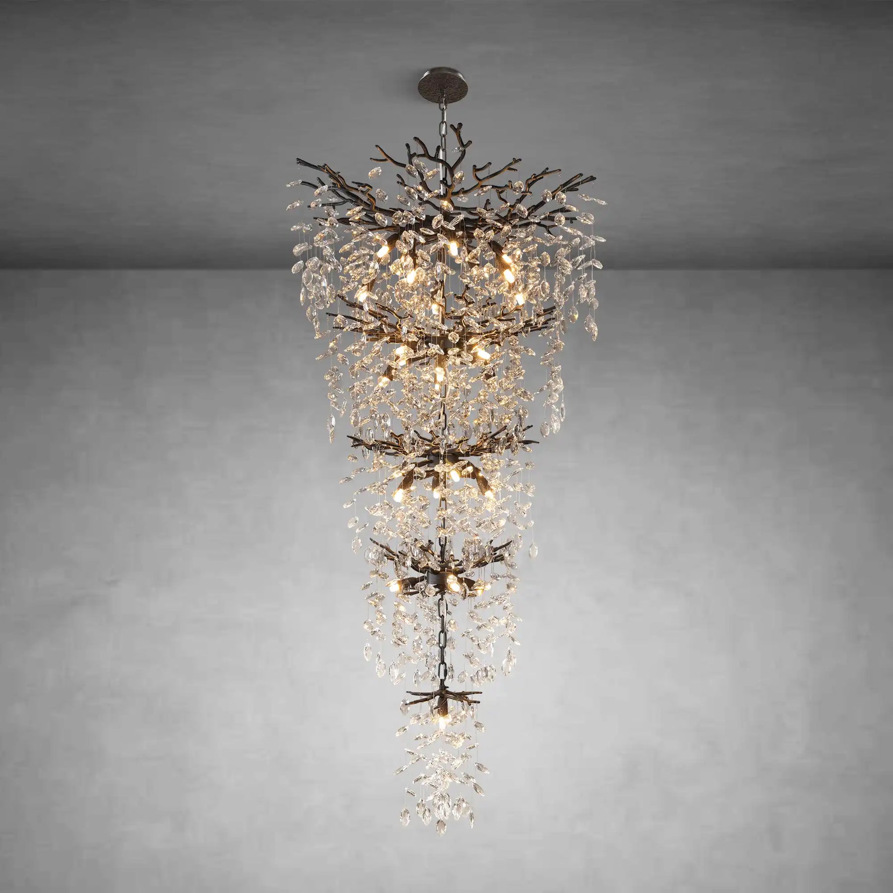 30-Inch Modern Crystal Chandelier - Nature-Inspired Black Branch Ceiling Light