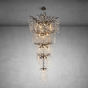 30-Inch Modern Crystal Chandelier - Nature-Inspired Black Branch Ceiling Light