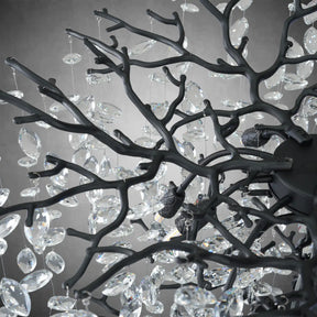 30-Inch Modern Crystal Chandelier - Nature-Inspired Black Branch Ceiling Light